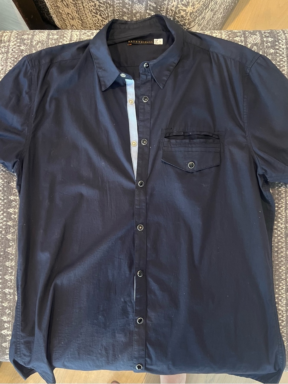 Koton Short-Sleeve Navy Button-Down Shirt with Contrast Placket